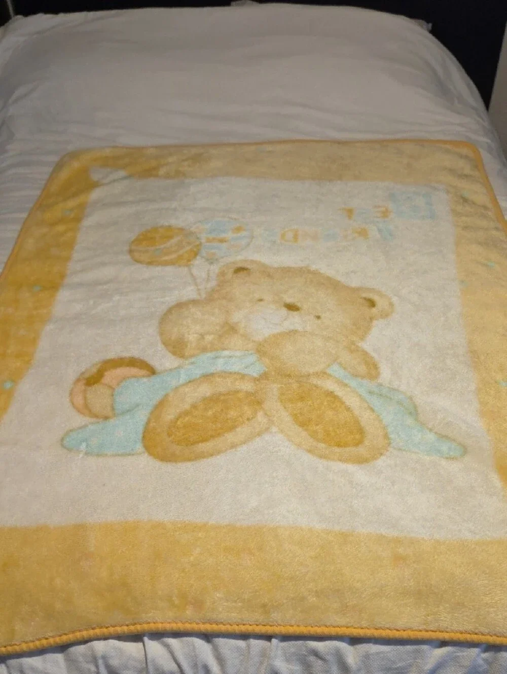 Plush Teddy Bear Baby Throw - Cream & Yellow